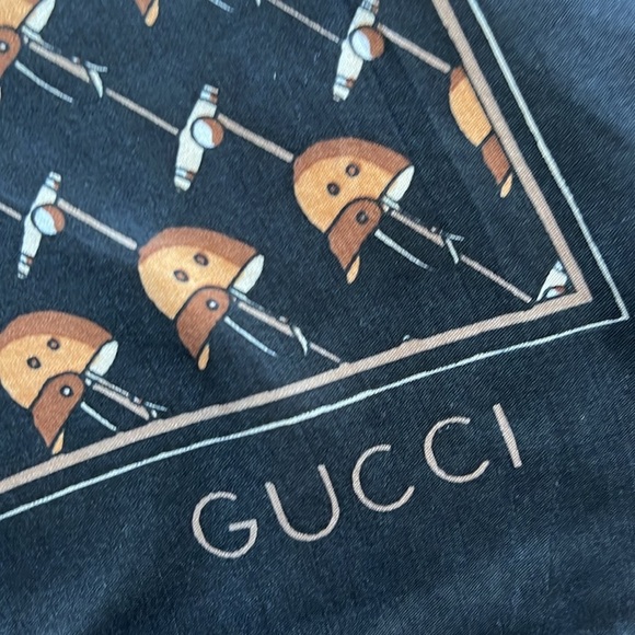 Vintage Gucci Polo Motif Silk Scarf in Black Brown and Tan - Picture 4 of 10